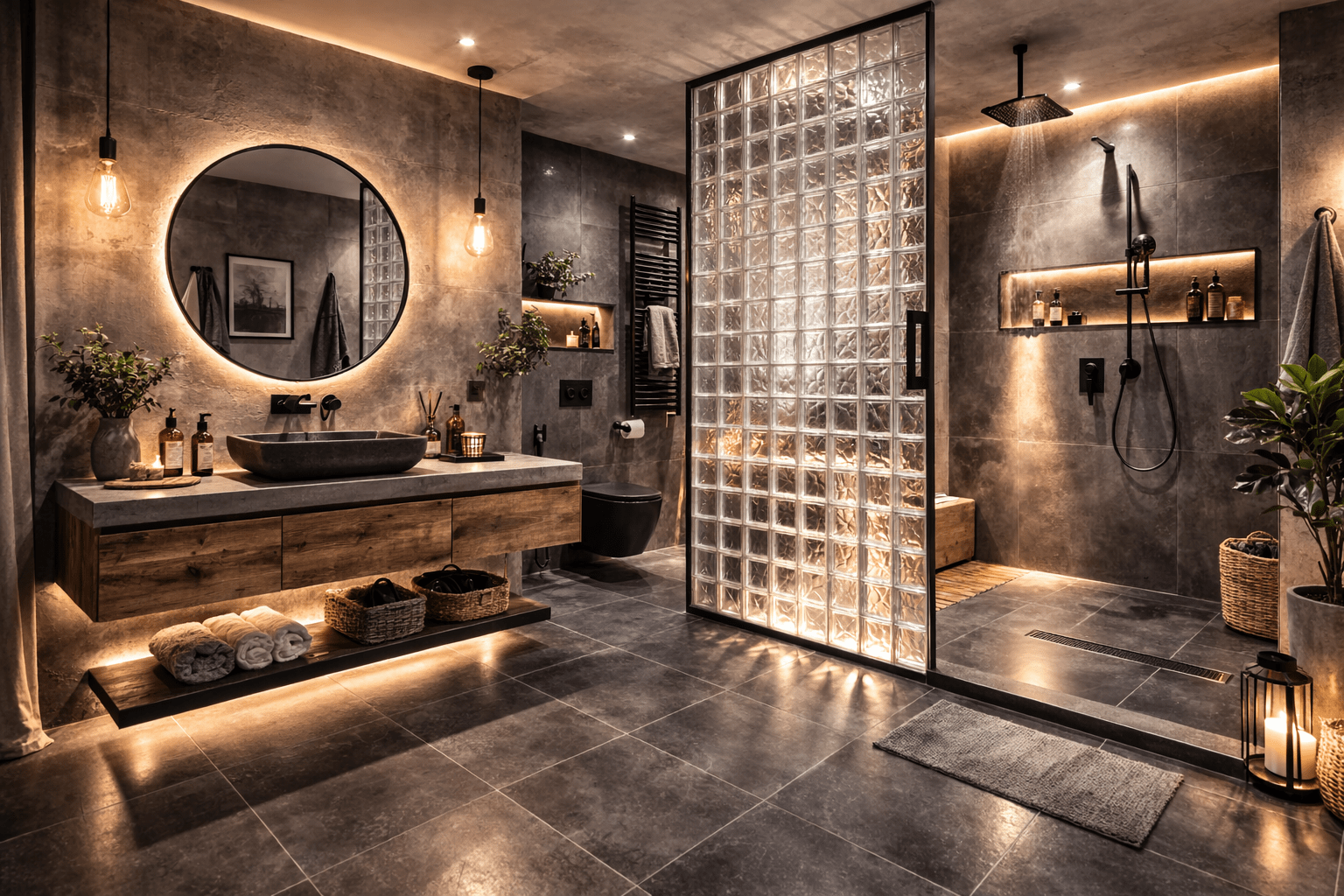 1. Стъклените тухли са особено популярни в баните.